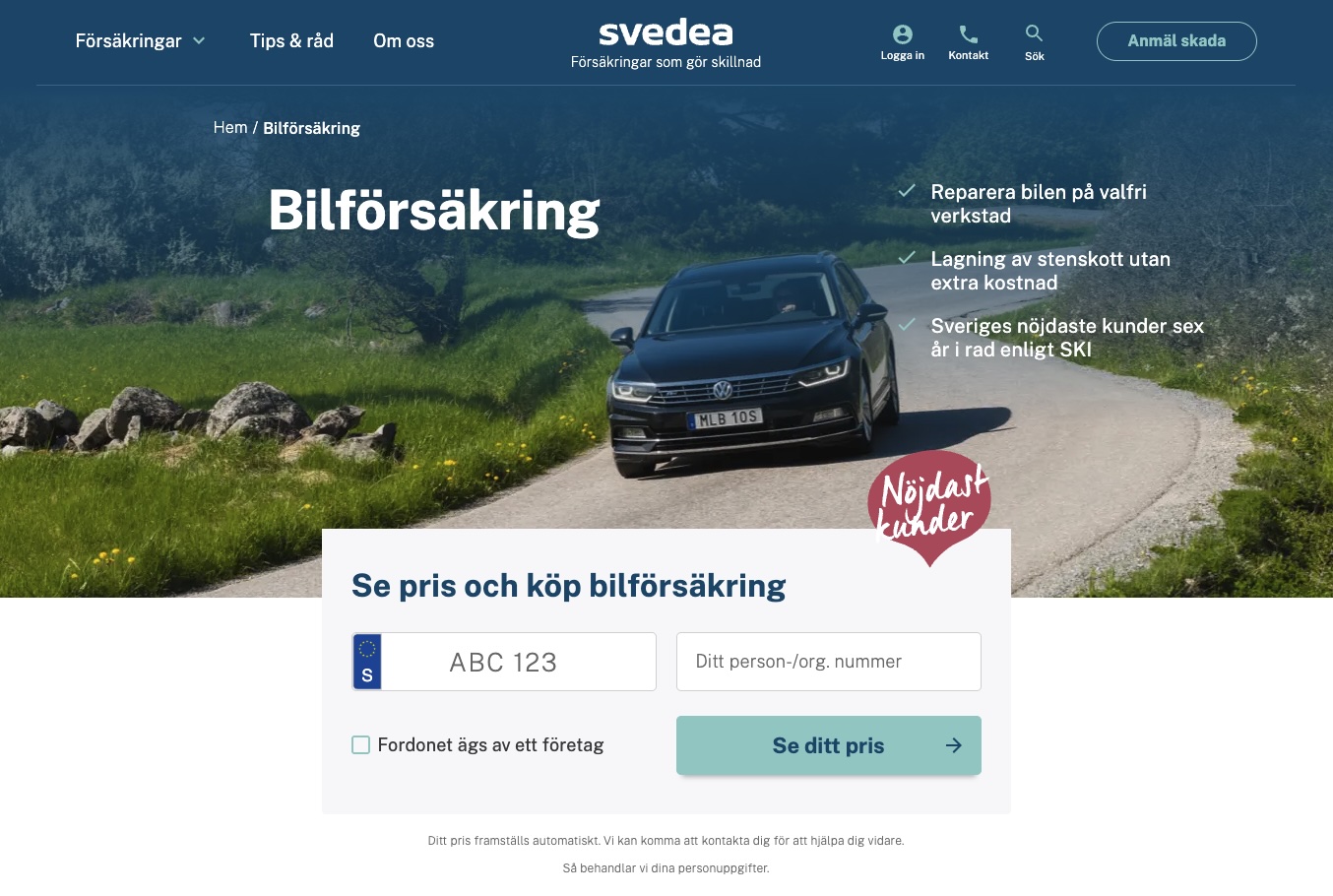 Svedea Bilförsäkring hemsida